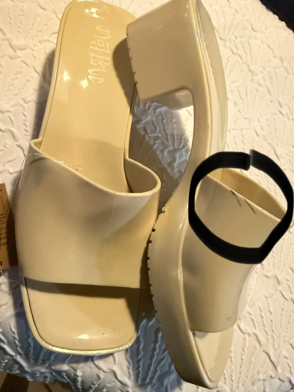 Mad Love Cream Patent Square Open-Toe Slide Heels